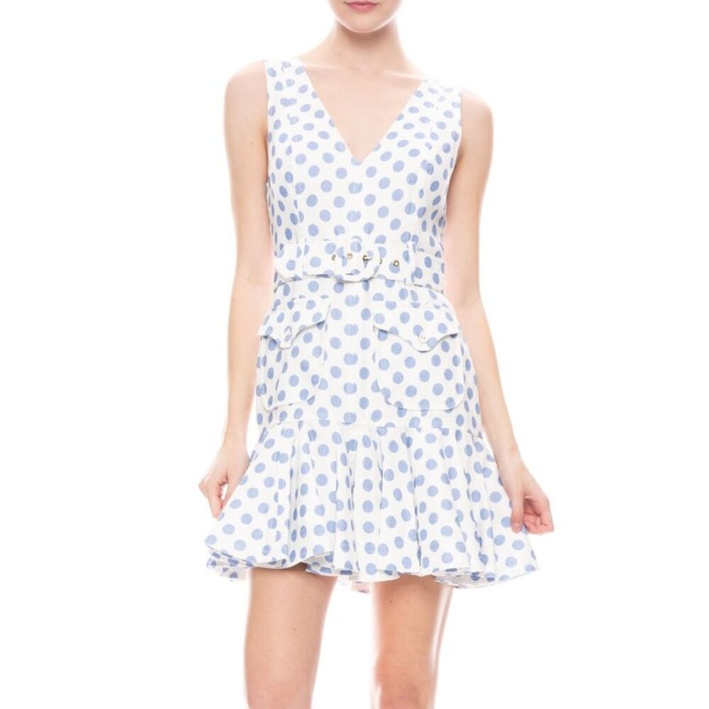Zimmermann Super Eight Safari Mini Dress in Ivory blue dot, Size 6 (AUS 2)